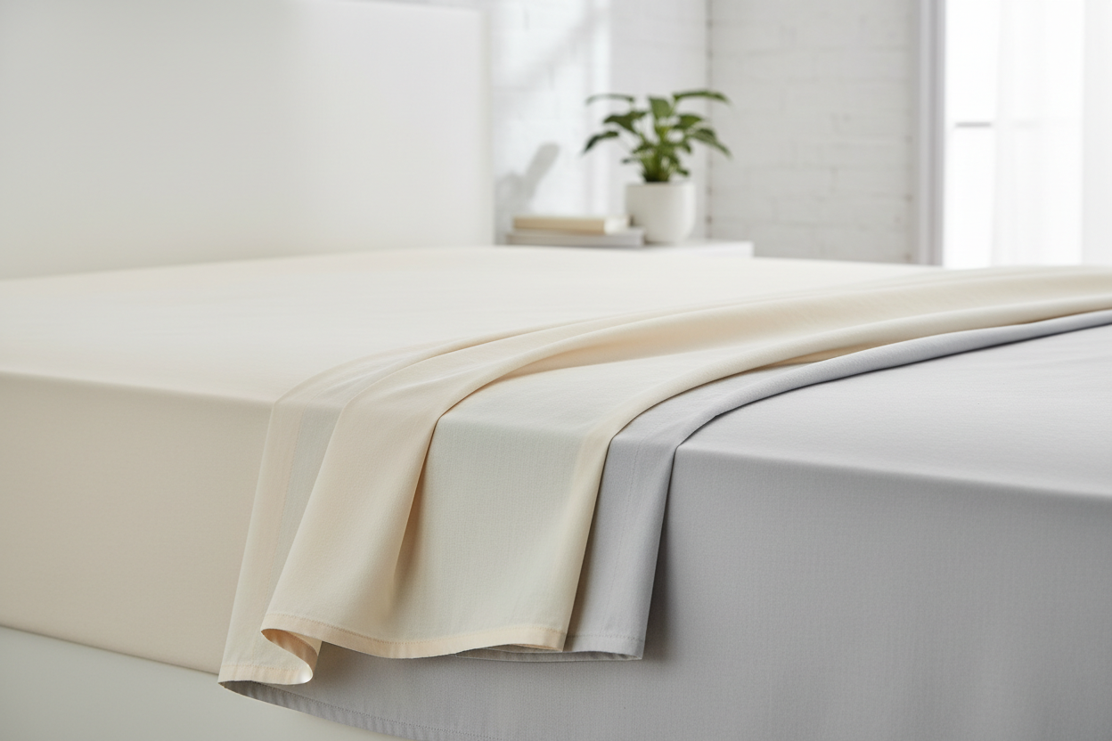 A cotton sheet that can be used on two sides. Reversible